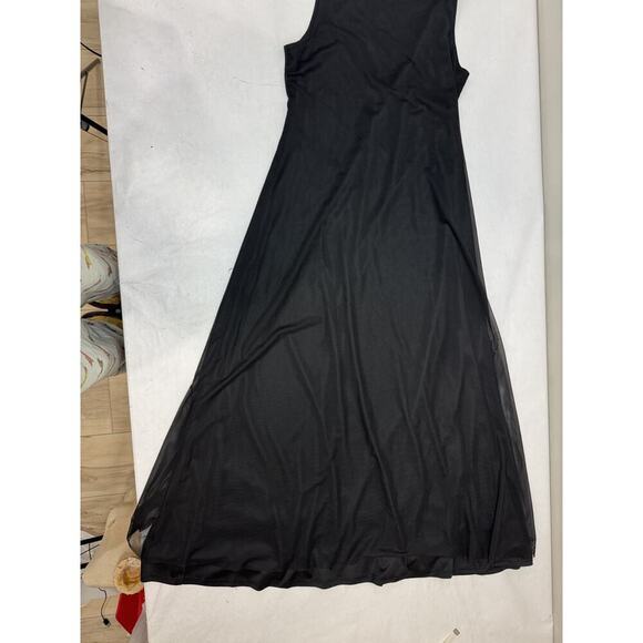 Whimsigoth Vince Camuto Black Sheer Mock Neck Maxi Dress Small Ethereal Romantic - Picture 2 of 10